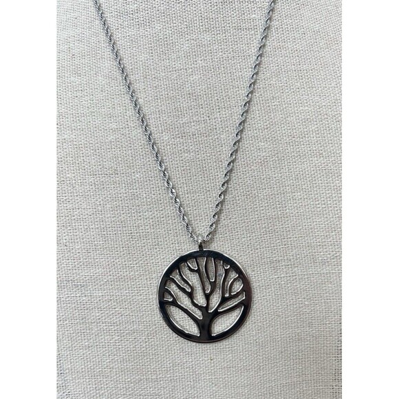 10” Polished Stainless Steel Tree of Life Round Pendant & Necklace for Men Women - Picture 4 of 6